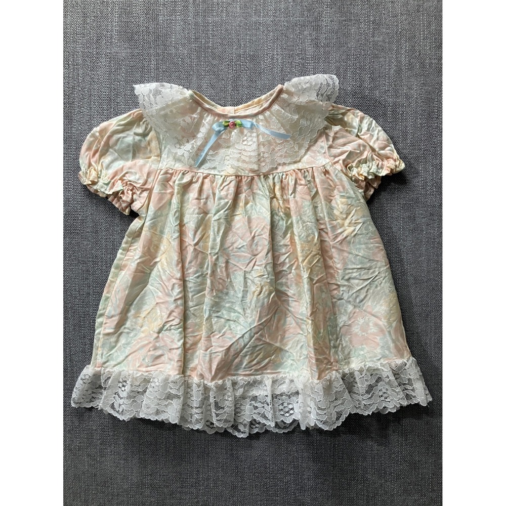 Roanna Vintage Girls Floral Lace Ruffle‎ Dress Pastel Pink Blue 2T Special Event